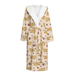 Cat And Yarn Ball Pattern Print Hooded Bathrobe