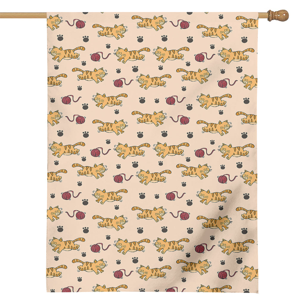 Cat And Yarn Ball Pattern Print House Flag