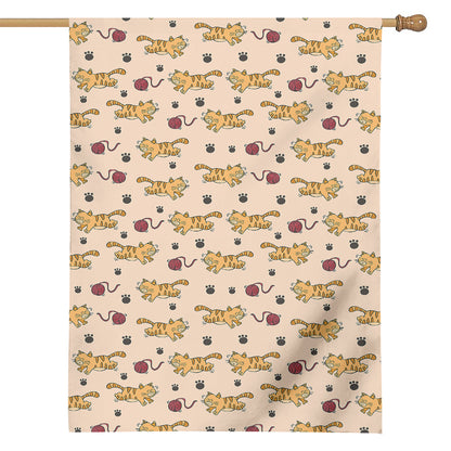 Cat And Yarn Ball Pattern Print House Flag