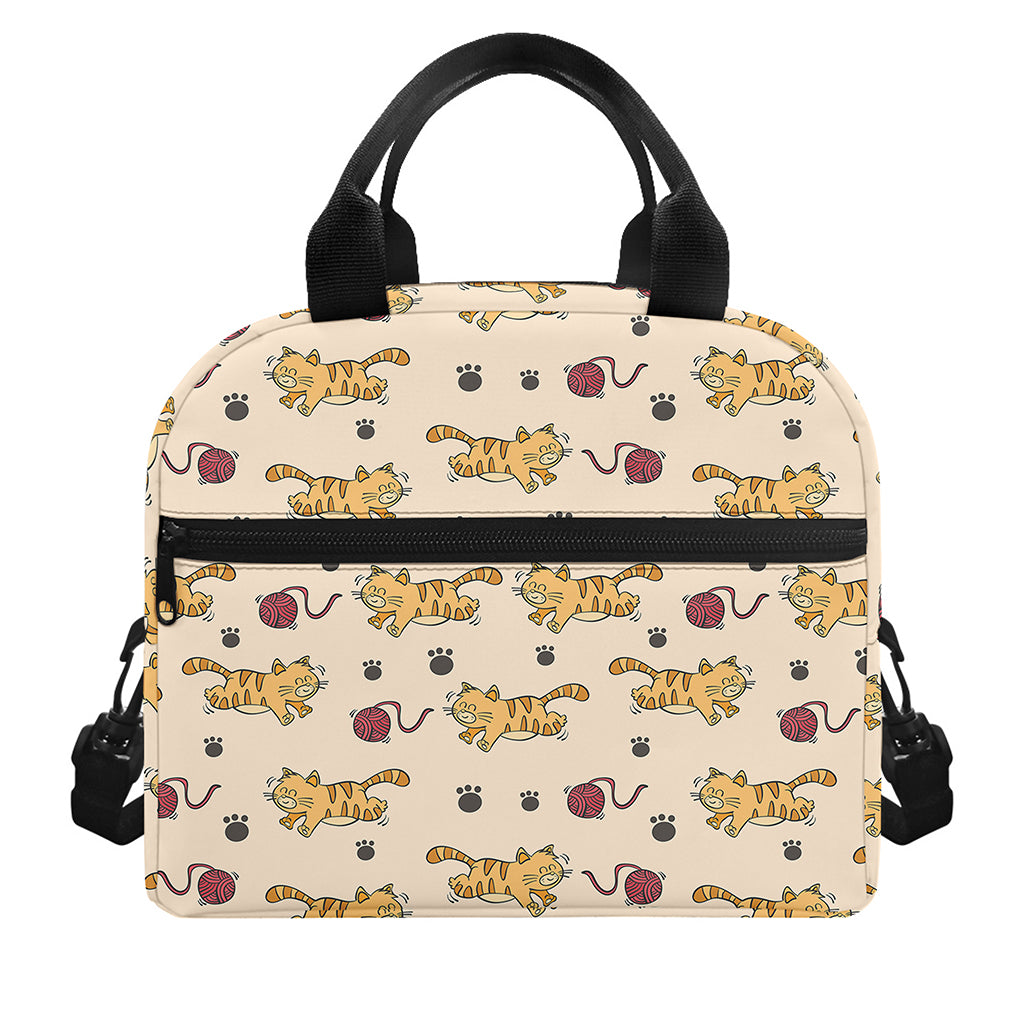Cat And Yarn Ball Pattern Print Insulated Lunch Bag