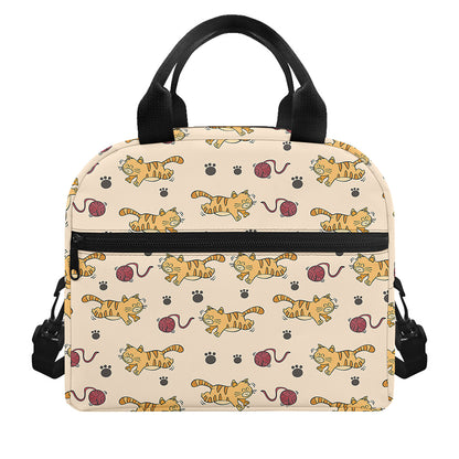 Cat And Yarn Ball Pattern Print Insulated Lunch Bag