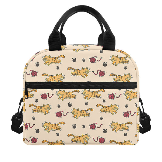 Cat And Yarn Ball Pattern Print Insulated Lunch Bag
