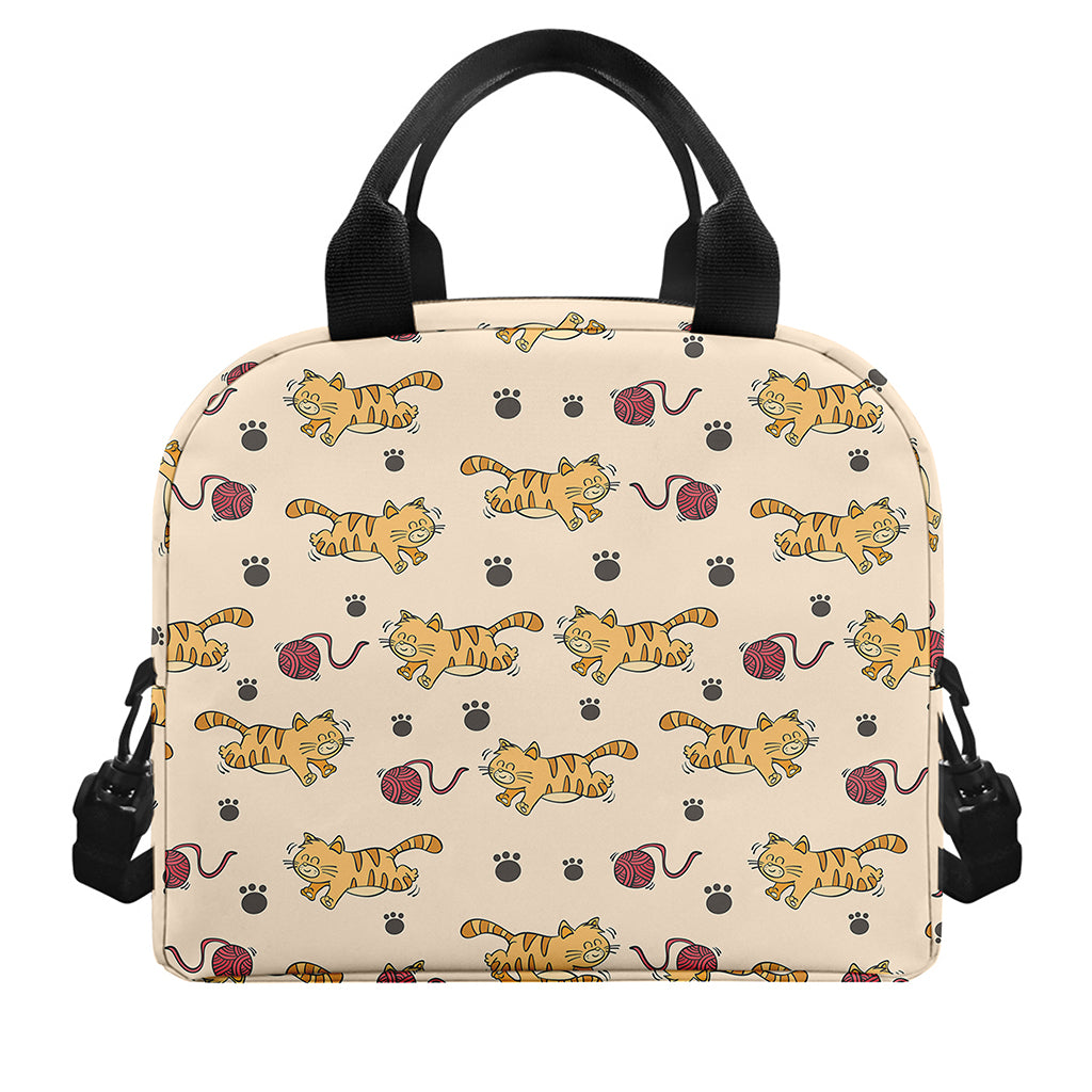 Cat And Yarn Ball Pattern Print Insulated Lunch Bag