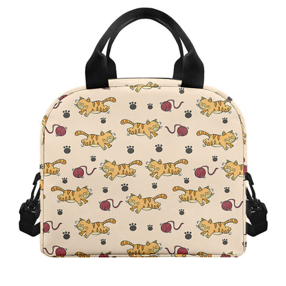 Cat And Yarn Ball Pattern Print Insulated Lunch Bag