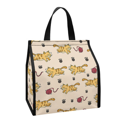 Cat And Yarn Ball Pattern Print Insulated Lunch Tote