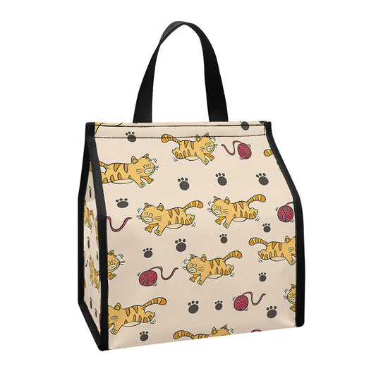 Cat And Yarn Ball Pattern Print Insulated Lunch Tote