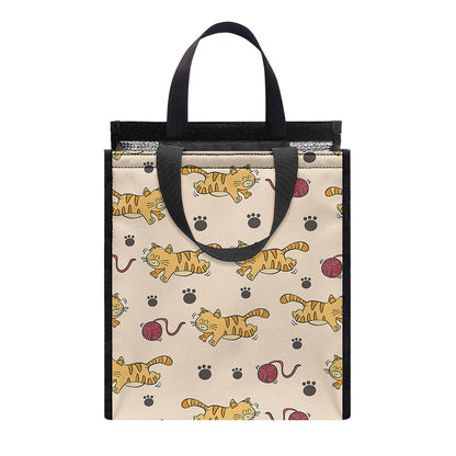 Cat And Yarn Ball Pattern Print Insulated Lunch Tote