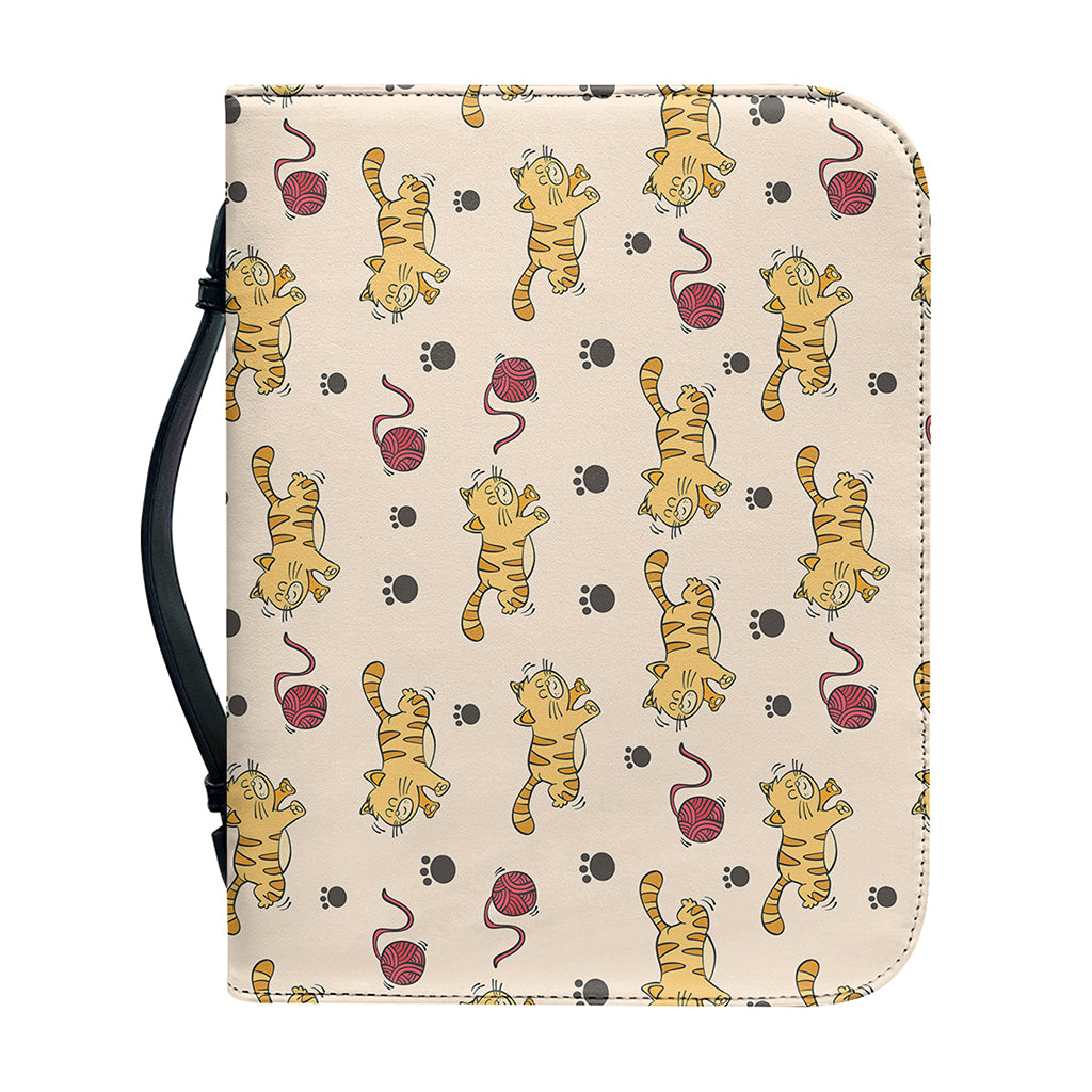 Cat And Yarn Ball Pattern Print Leather Bible Cover