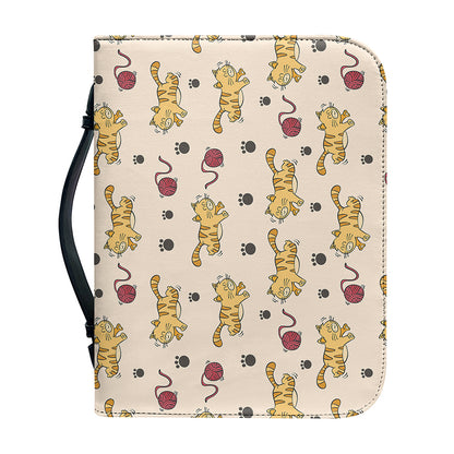 Cat And Yarn Ball Pattern Print Leather Bible Cover