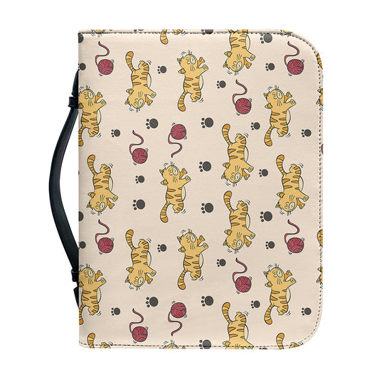Cat And Yarn Ball Pattern Print Leather Bible Cover