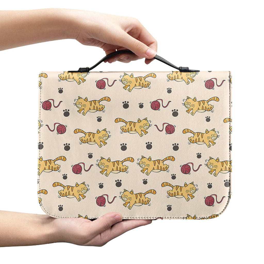 Cat And Yarn Ball Pattern Print Leather Bible Cover