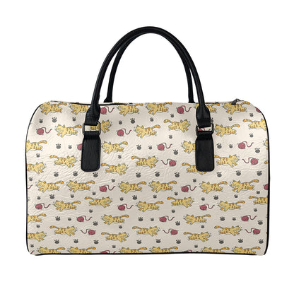 Cat And Yarn Ball Pattern Print Leather Duffle Bag