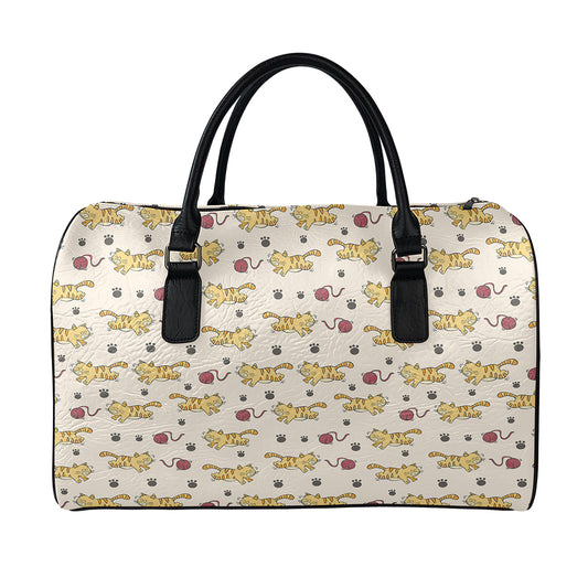 Cat And Yarn Ball Pattern Print Leather Duffle Bag