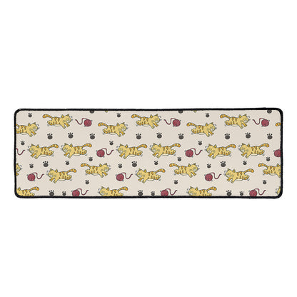 Cat And Yarn Ball Pattern Print Long Kitchen Mat
