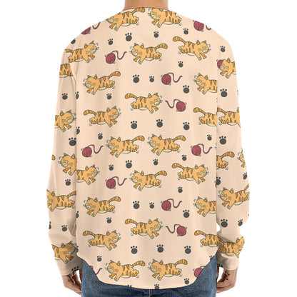 Cat And Yarn Ball Pattern Print Long Sleeve Baseball Jersey