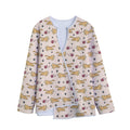 Cat And Yarn Ball Pattern Print Long Sleeve Short Coat
