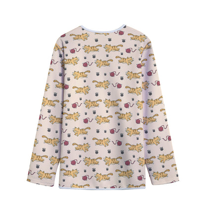 Cat And Yarn Ball Pattern Print Long Sleeve Short Coat