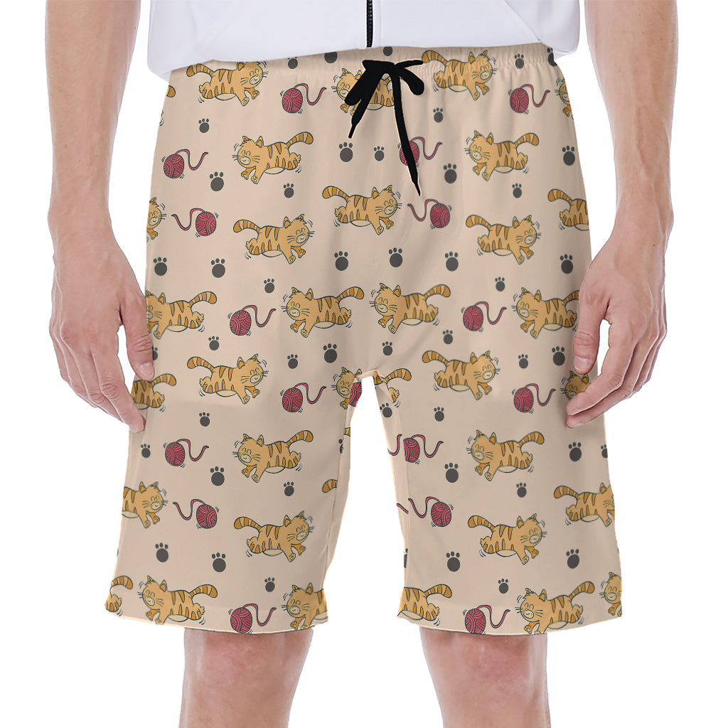 Cat And Yarn Ball Pattern Print Men's Beach Shorts