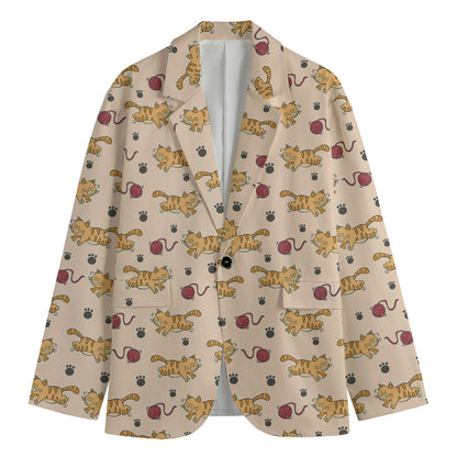 Cat And Yarn Ball Pattern Print Men's Blazer