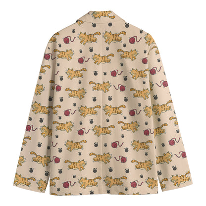 Cat And Yarn Ball Pattern Print Men's Blazer
