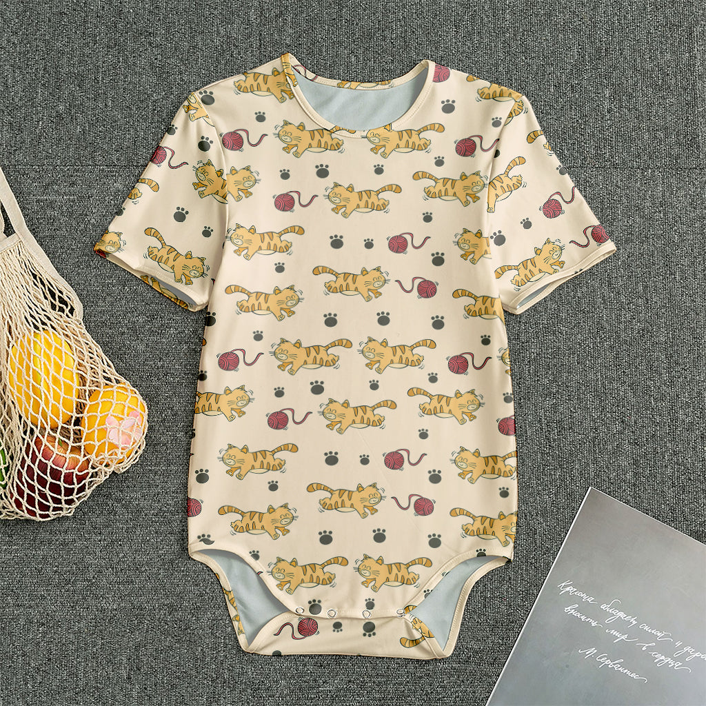 Cat And Yarn Ball Pattern Print Men's Bodysuit