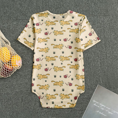 Cat And Yarn Ball Pattern Print Men's Bodysuit
