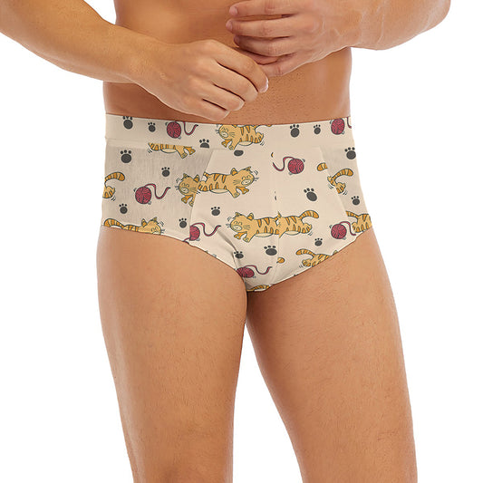 Cat And Yarn Ball Pattern Print Men's Briefs