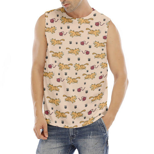Cat And Yarn Ball Pattern Print Men's Fitness Tank Top