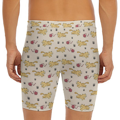 Cat And Yarn Ball Pattern Print Men's Long Boxer Briefs