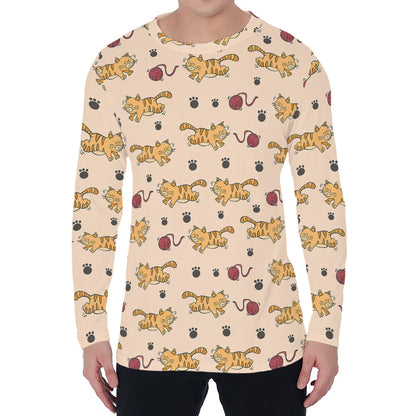 Cat And Yarn Ball Pattern Print Men's Long Sleeve T-Shirt