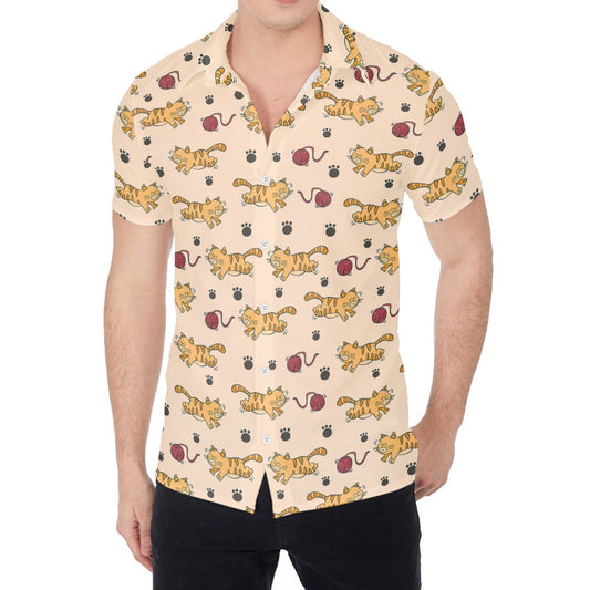 Cat And Yarn Ball Pattern Print Men's Shirt