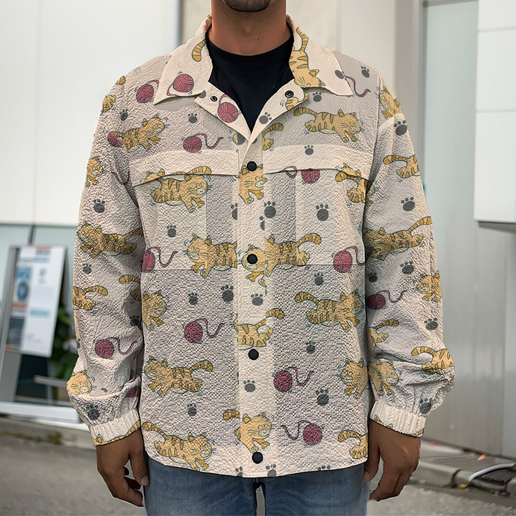 Cat And Yarn Ball Pattern Print Men's Shirt Jacket