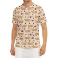 Cat And Yarn Ball Pattern Print Men's Short Sleeve Rash Guard