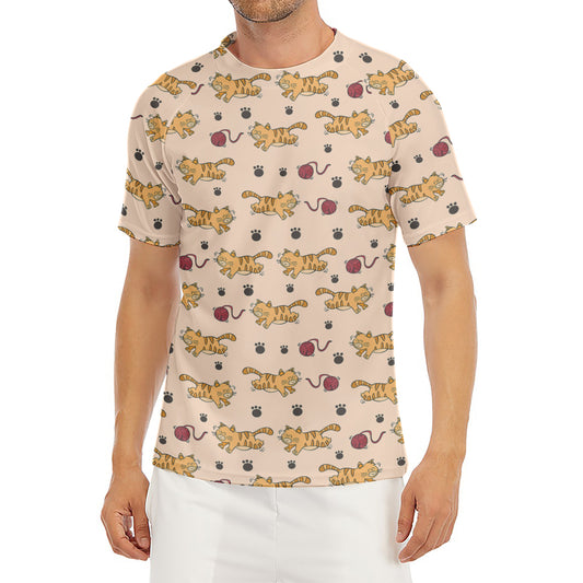 Cat And Yarn Ball Pattern Print Men's Short Sleeve Rash Guard
