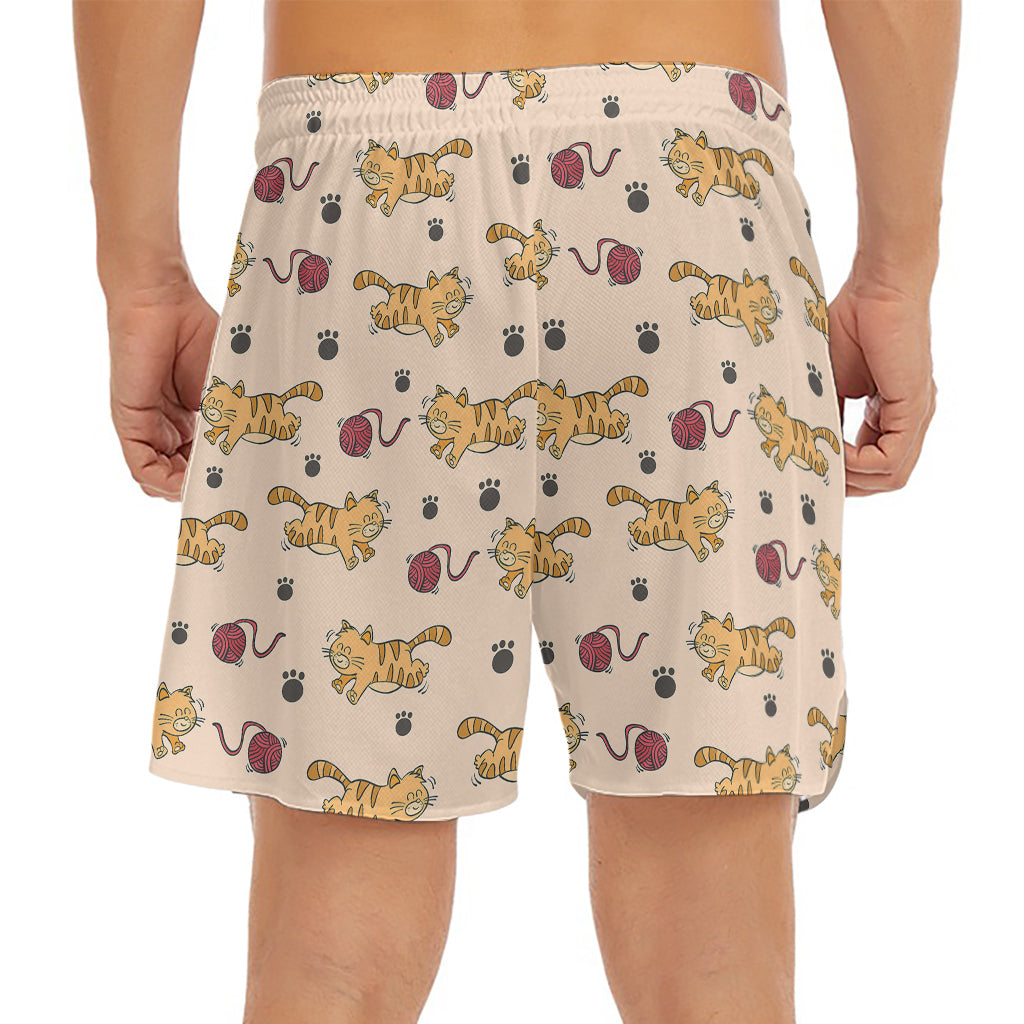 Cat And Yarn Ball Pattern Print Men's Split Running Shorts