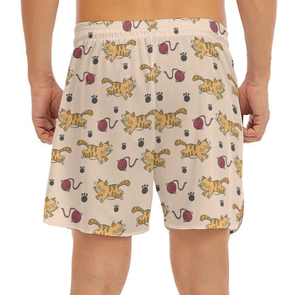 Cat And Yarn Ball Pattern Print Men's Split Running Shorts