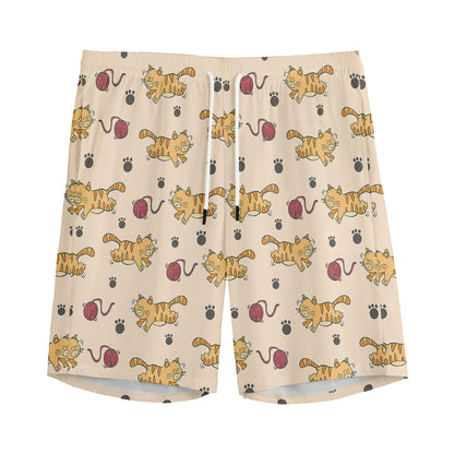 Cat And Yarn Ball Pattern Print Men's Sports Shorts