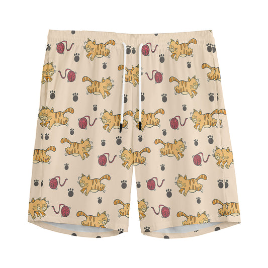 Cat And Yarn Ball Pattern Print Men's Sports Shorts