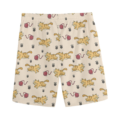 Cat And Yarn Ball Pattern Print Men's Sports Shorts