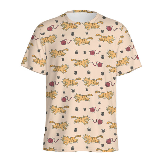 Cat And Yarn Ball Pattern Print Men's Sports T-Shirt