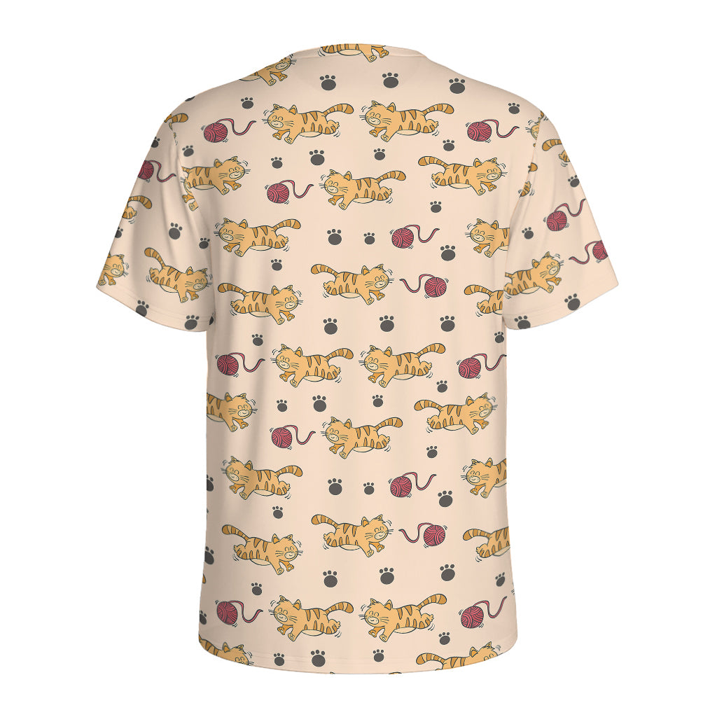Cat And Yarn Ball Pattern Print Men's Sports T-Shirt