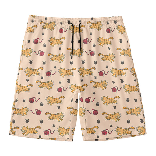 Cat And Yarn Ball Pattern Print Men's Swim Trunks