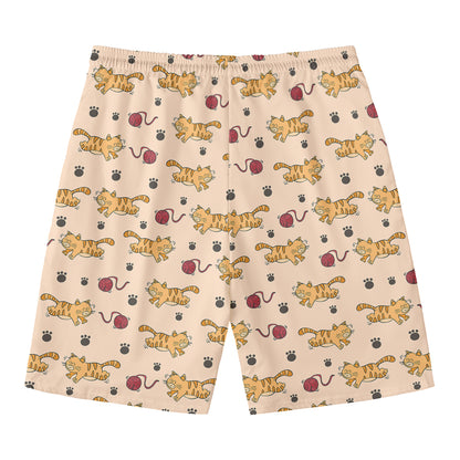 Cat And Yarn Ball Pattern Print Men's Swim Trunks