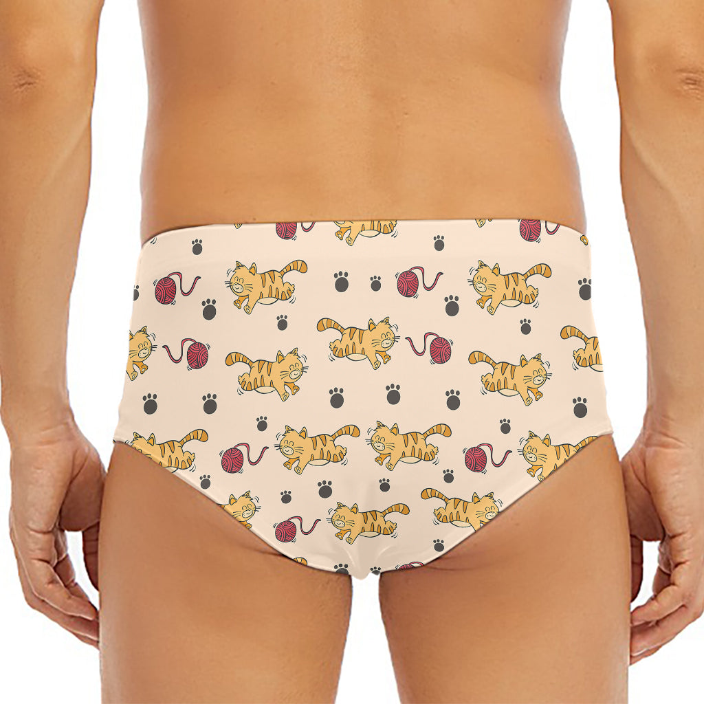 Cat And Yarn Ball Pattern Print Men's Triangle Swim Briefs