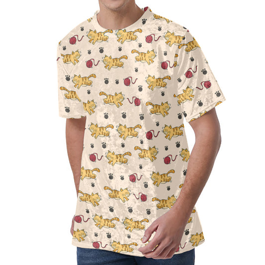 Cat And Yarn Ball Pattern Print Men's Velvet T-Shirt
