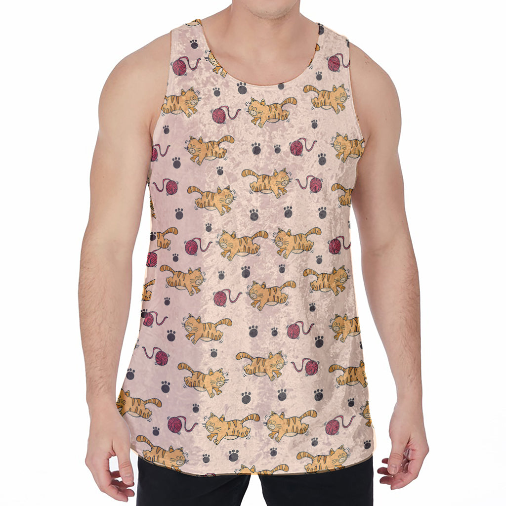 Cat And Yarn Ball Pattern Print Men's Velvet Tank Top