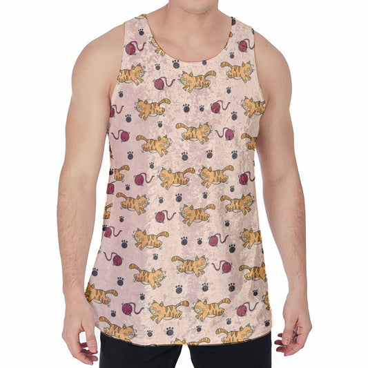 Cat And Yarn Ball Pattern Print Men's Velvet Tank Top