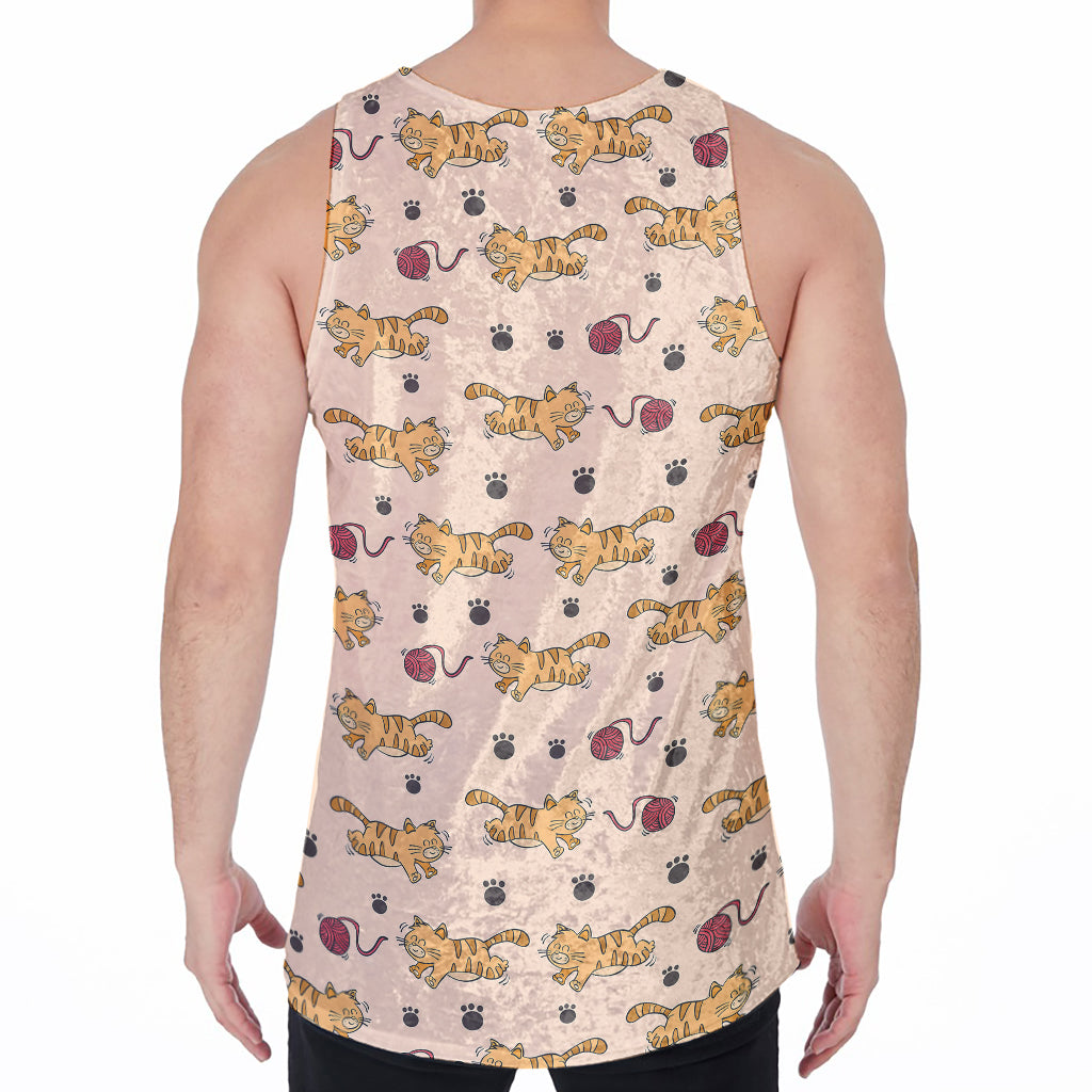 Cat And Yarn Ball Pattern Print Men's Velvet Tank Top