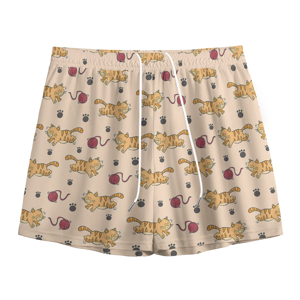 Cat And Yarn Ball Pattern Print Mesh Shorts