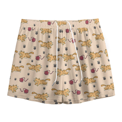 Cat And Yarn Ball Pattern Print Mesh Shorts